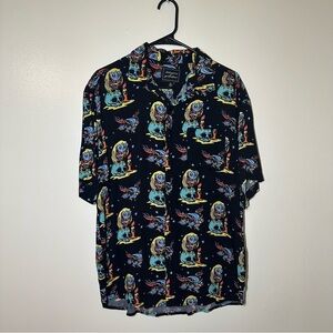 Delusions of Grandeur- Black Casual Button Down Shirt Vibrant Pattern